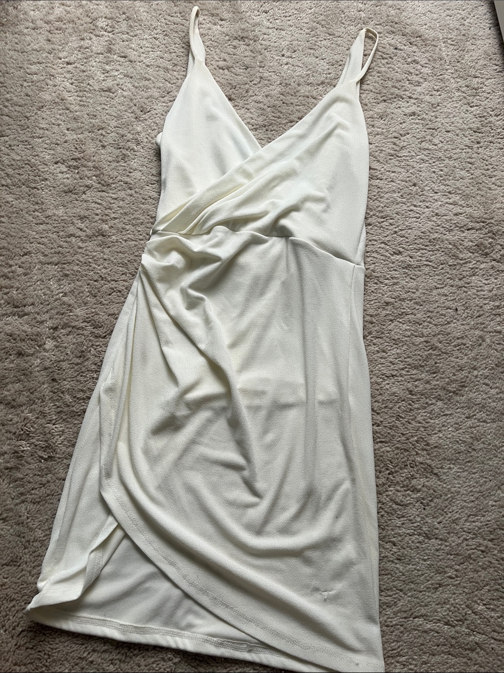 White Wrap-Front Spaghetti Strap Dress